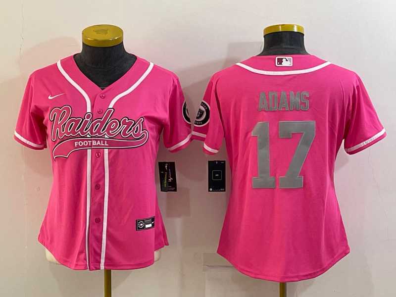 Womens Las Vegas Raiders #17 Davante Adams Pink With Patch Cool Base Stitched Baseball Jersey